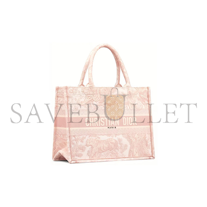 D*or canvas toile de jouy embroidered medium book tote pink m1296zjti-m956 (36*27*16.5cm)